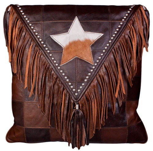 Leather Star Fringe Pillow by Carroll Companies