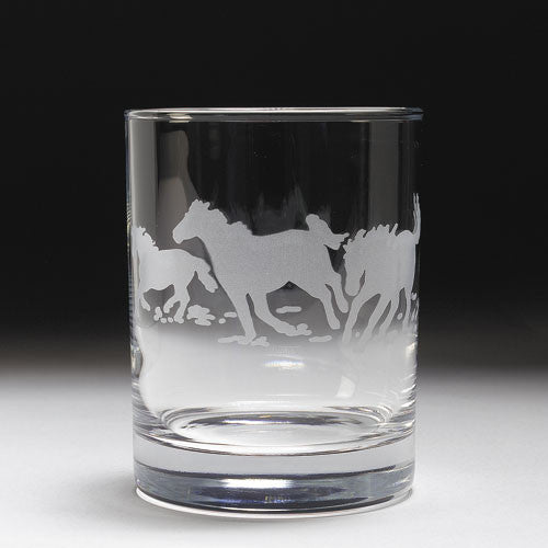 Etched Horse Double Old Fashioned Glass Set by GT Reid