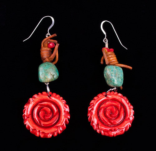 Turquoise & Roses Earrings by Relative Jewelry
