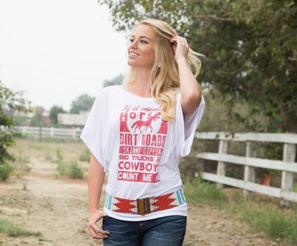 Horses & Dirt Roads Dolman Sleeve Tee Shirt by Original Cowgirl Clothing Co.