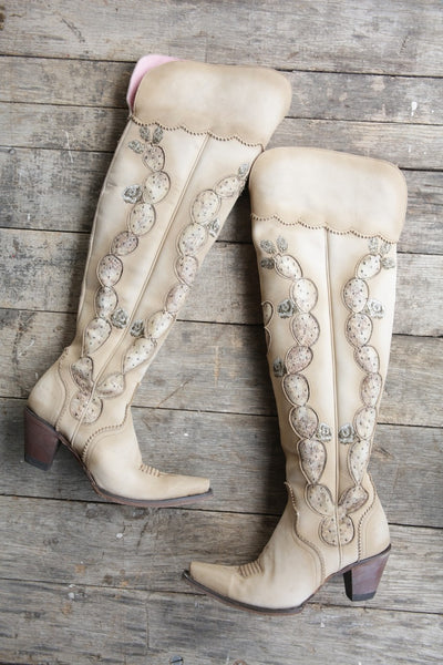 Hard to Handle Over the Knee Cowboy Boot in Cream by Junk Gypsy Co.