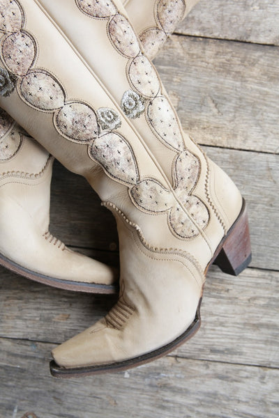 Hard to Handle Over the Knee Cowboy Boot in Cream by Junk Gypsy Co.