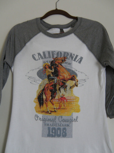 Retro California Cowgirl Baseball Tee Shirt by Original Cowgirl Clothing Co.
