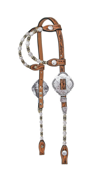 Double-Ear Silver and Rawhide Show Headstall by Alamo Saddlery