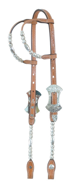 Double-Ear Show Headstall with Silver Ferrules by Alamo Saddlery