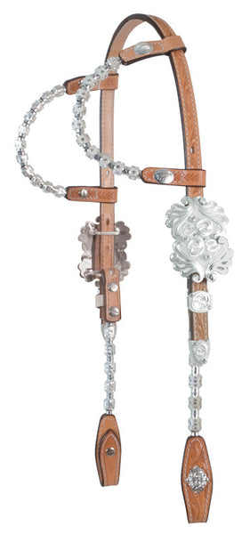 Double-Ear Show Headstall with Silver and Crystals by Alamo Saddlery
