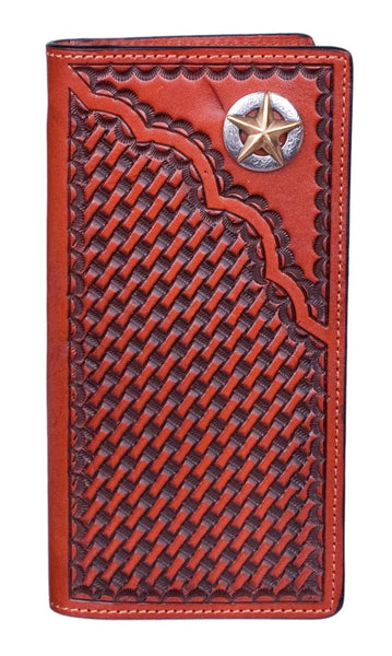 Basketweave and Star Checkbook Wallet by 3D Belt Company