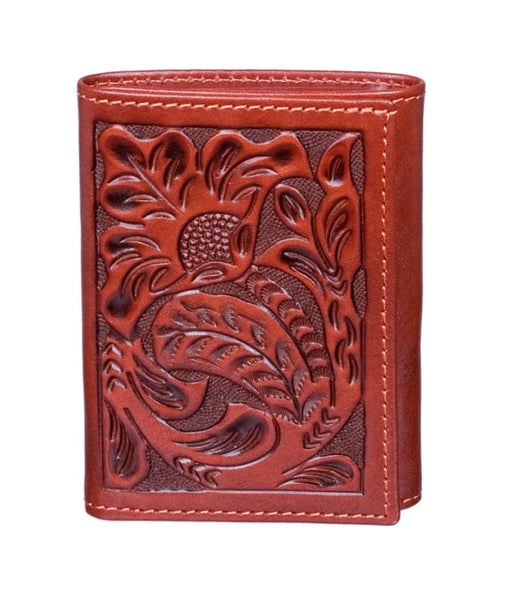 Floral Tooled Trifold Wallet by 3D Belt Company