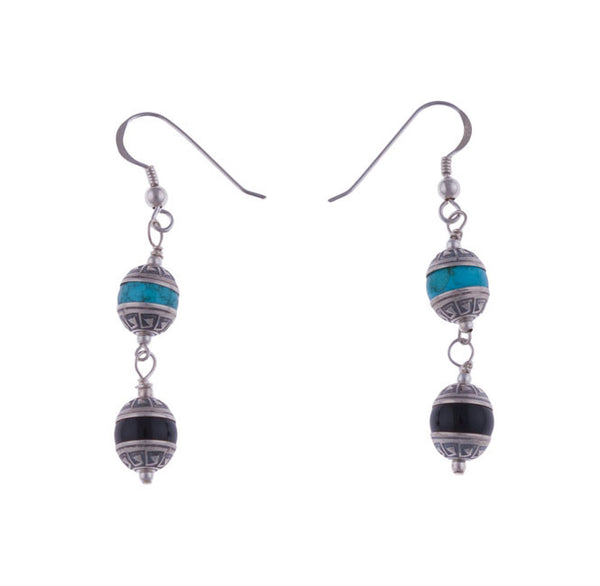 Aztec Tier Turquoise and Onyx Earrings by Laura Ingalls Designs