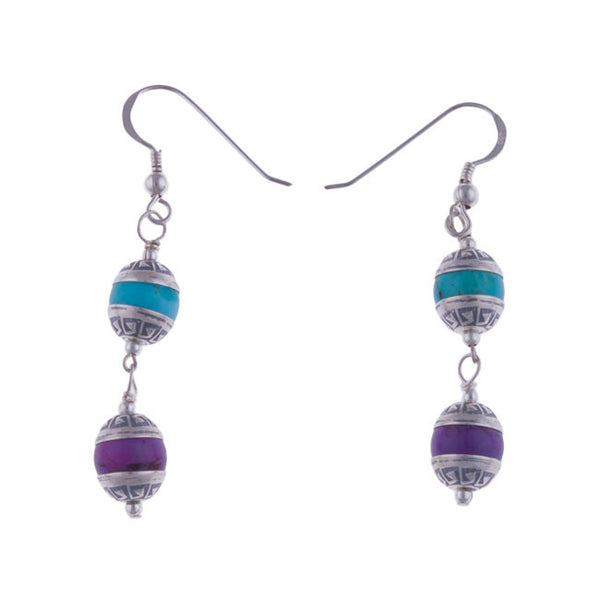 Aztec Tier Blue and Purple Turquoise Earrings by Laura Ingalls Designs