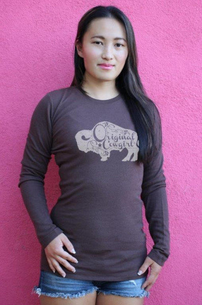 Buffalo Gal Thermal Tee Shirt in Espresso by Original Cowgirl Clothing Co.
