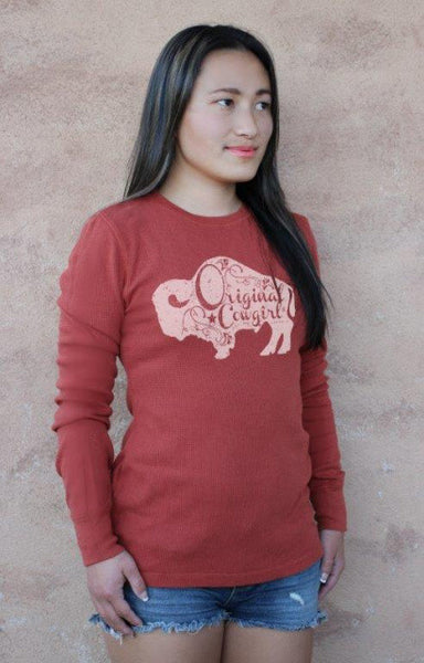 Buffalo Gal Thermal Tee Shirt in Rust by Original Cowgirl Clothing Co.