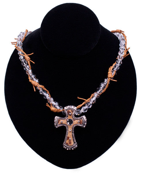 Crystal & Barbed Wire Cross Necklace by Relative Jewelry