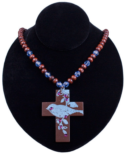 Bluebird Impression Cross Necklace by Relative Jewelry