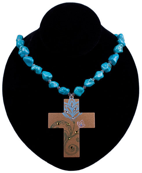 Floral Impression Cross Necklace by Relative Jewelry