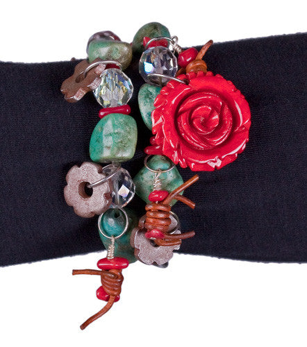 Turquoise & Roses Bracelet by Relative Jewelry