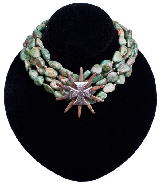 Turquoise Rowel & Cross Choker by Relative Jewelry
