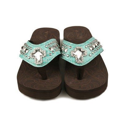 Western Bling Flip Flops in Turquoise by Montana West